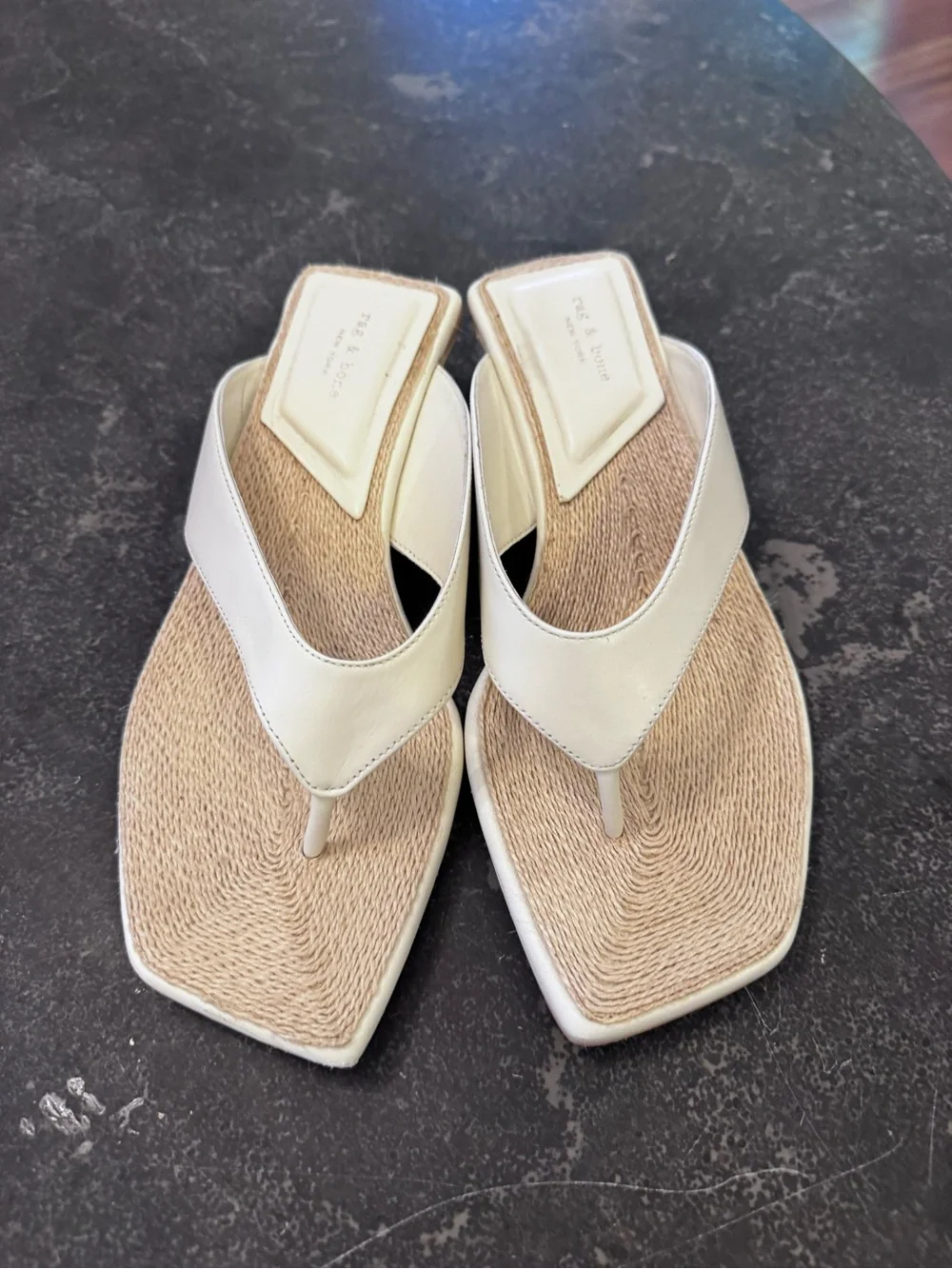 rag & bone Cream Leather Jo Espadrille Wedge Flip